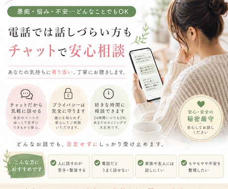 チャット10往復　何でもじっくりお聴きします メッセージの方が良い方　回数制・話し相手・愚痴・雑談・相談 イメージ1