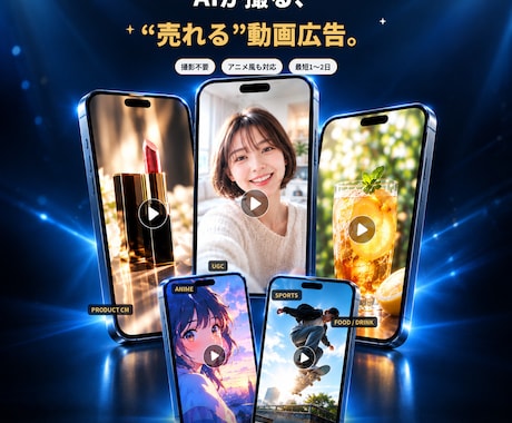 AI動画で商品CM・SNS広告を制作します 実写撮影ゼロ、Higgsfield×自動編集で最短1〜2日 イメージ1