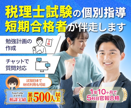 税理士試験(簿記1～3級)を１カ月間個別指導します 学習計画・進捗管理・質問対応を1か月行います【２年で官報】 イメージ1