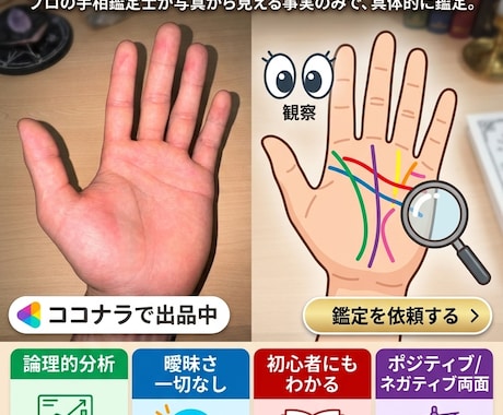 両手の写真であなたの性格と転機を暴きます 曖昧さ一切なし、写真から見える事実と理由付きで鑑定します イメージ2