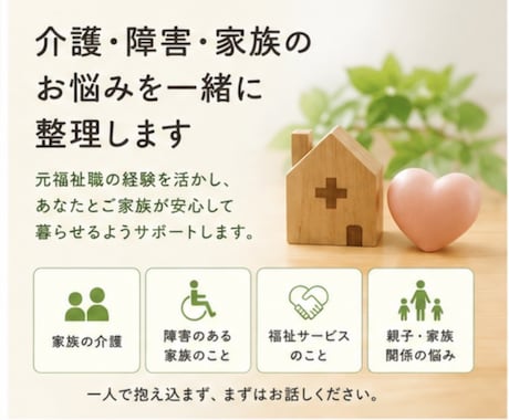 介護・障害・家族の悩みを整理します 介護や障害、家族の困りごとを一緒に整理します イメージ1
