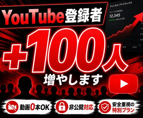 YouTube登録者+100人増やします 動画0本OK・非公開対応・安全重視の特別プラン イメージ1