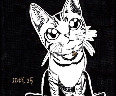 あなたの猫ちゃんを世界に1つだけのアートにします 10cmキャンバスに黒ペンで似顔絵を描きます イメージ1