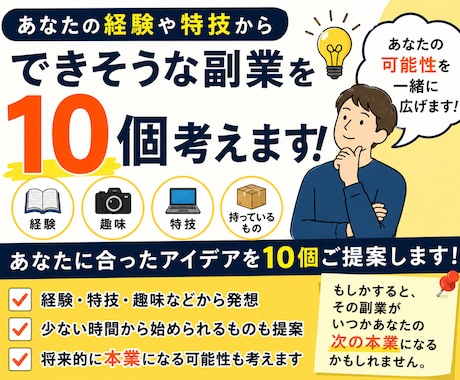 あなたの経験や条件から「副業」を10個考えます あなたの「当たり前」から、副業の可能性を見つけます イメージ1
