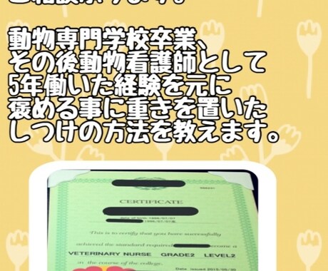 わんちゃんのしつけのご相談承ります 動物専門学校卒業、元動物看護師がしつけ教室します！ イメージ1