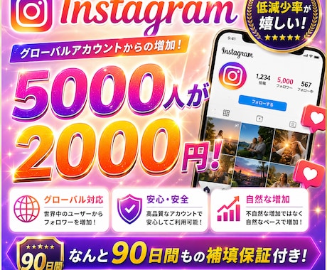 Instagramの外国人フォロワー増やします 5000人増加。低減少率！90日間補填保証付き！ イメージ2