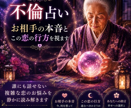不倫占い｜お相手の本音とこの恋の行方を視ます 誰にも話せない複雑な恋のお悩みを静かに読み解きます イメージ1