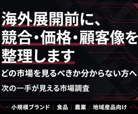 海外展開のための市場調査と仮説整理を支援します 海外に売りたいけど、どの市場を見るべきか分からない…方に イメージ1