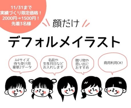 大切な思い出を形に、顔のデフォルメイラスト描きます イメージ1