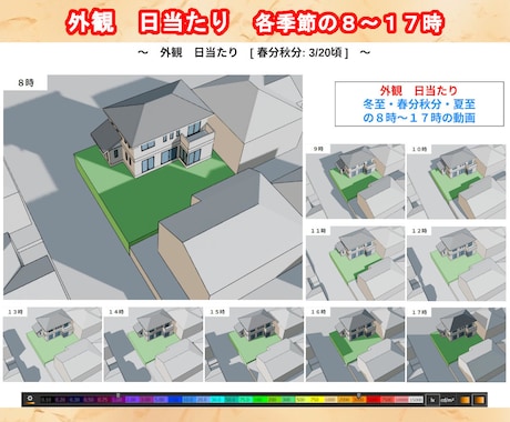 後悔なし!計画建物の日当たりシュミレーションします 周辺建物を立体化し心地良い日当り照度を検証改善アドバイス イメージ2