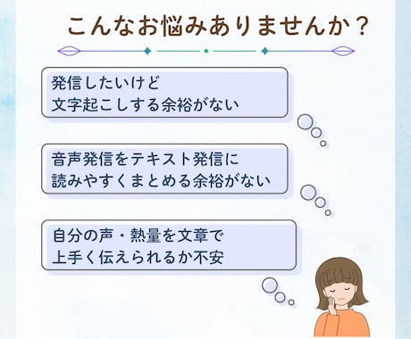 音声・動画配信を読みやすいnote記事に整えます 話した内容を記事に！音声を資産記事へ整えます イメージ2