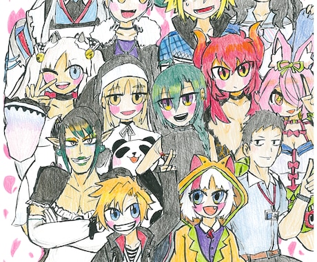 デフォルメキャラが並んだ集合イラストを描きます 3〜10くらいのデフォルメちゃん並べます記念イラストなどに イメージ2