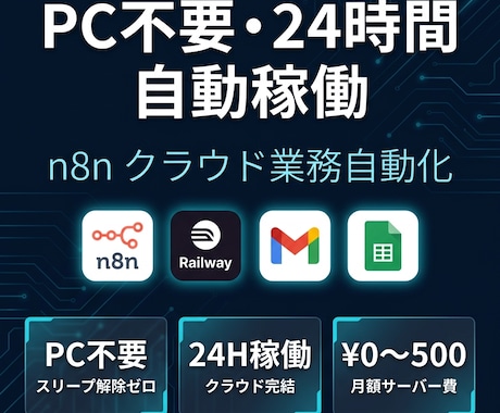 PC不要・24H稼働｜n8n業務自動化構築します ８割の業務を自動化し、２割の重要なタスクに集中しませんか？ イメージ1
