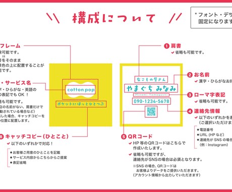 100枚印刷送料込！ポップな正方形名刺を作成します 選べるカラー＆雲型フレームでロゴなしでも印象的に仕上がります イメージ2