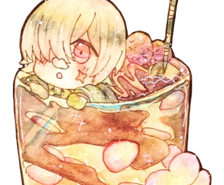 水彩で可愛いアイコン描きます 色鮮やか、温かい雰囲気のデフォルメイラスト イメージ2