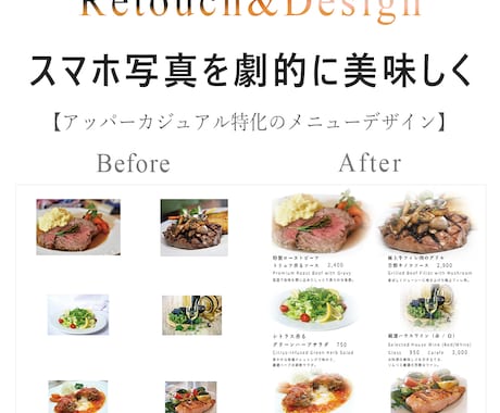 お手持ちの写真を本格メニュー表に変身させます ビストロやバルに最適。論理的な視線誘導で客単価を上げます イメージ1
