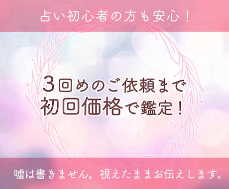 ３回までの初回価格。霊視でお相手の気持ちを視ます 私の事…どう思うの？嘘は書きません。視えたままお伝えします。 イメージ1