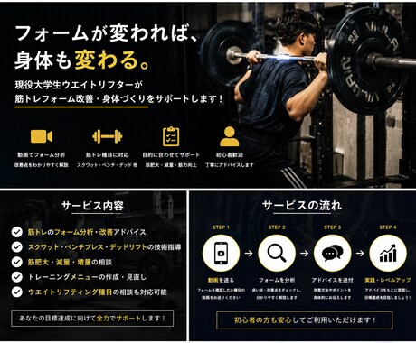 筋トレ初心者歓迎！フォーム改善をサポートします フォームが変われば、身体も変わる。 イメージ1