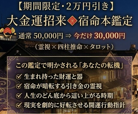 霊視×宿命鑑識 金運招来・人生の転機を本鑑定します 運気の底を暴き、現実を劇的に好転させる開運の引き金を引きます イメージ2