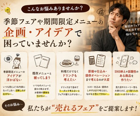 居酒屋向け季節フェア・メニュー考案します 現場目線で料理5品＋ドリンク2品をまとめてご提案します イメージ2