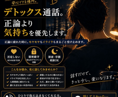 デトックス通話。正論より気持ちを優先します 正論に疲れた時に。モヤモヤもイライラもまるごと受け止めます。 イメージ1