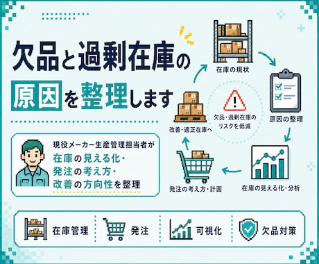 欠品と過剰在庫の原因を一緒に整理します 販売・在庫・発注の数字から管理方法の改善点をご提案 イメージ1