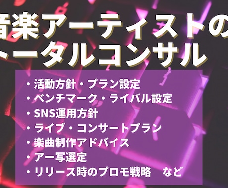 音楽アーティストのトータルコンサルティングします SNS戦略から見せ方や楽曲制作まで活動全体をコンサルします イメージ1