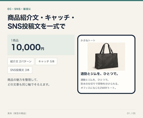 商品紹介文・キャッチ・SNS投稿文を一式で作ります イメージ1