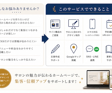 店舗|サロンのホームページ作ります 具体的な案がなくても大丈夫！すべてお任せください。 イメージ2