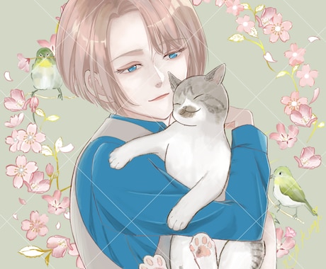 背景も◎ #イラストオーダー 承ります お花動物一枚絵アイコンヘッダー立ち絵なんでもご相談ください