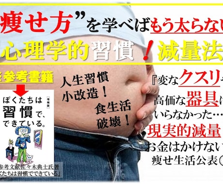 心理的に習慣をつけ大幅減量した自身体験教えます 実際に痩せ方を取得すると太っていたときの理由づけでき維持する イメージ1