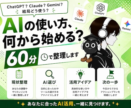 AIの使い方、何から始めるか60分で整理します まずはご相談ください。動くものを1つ持ち帰れます イメージ1