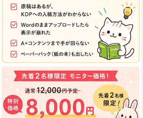Kindle出版の入稿・A+設定を代行します 先着2名モニター価格｜審査の落とし穴ごと代行 イメージ2