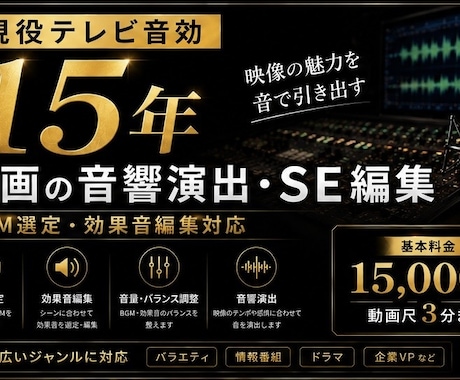 動画の音響演出・BGM選定・SE編集を承ります ｜現役テレビ音効15年｜映像の魅力を音で引き出します イメージ1