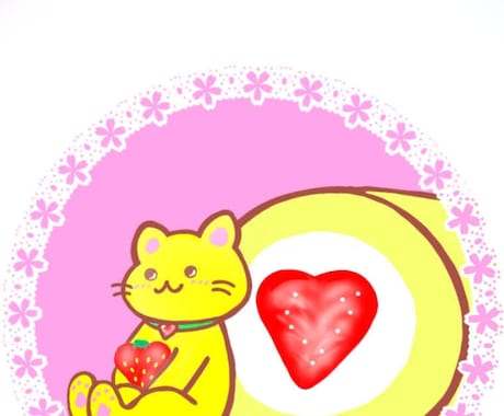 猫とケーキ好きな人にオススメします スマホ壁紙用可愛いにゃんことイチゴのロールケーキ イメージ1