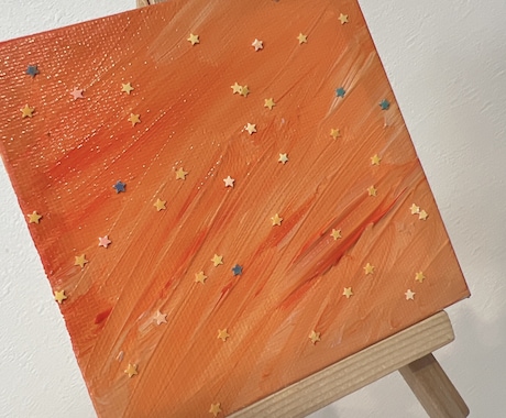 星が舞うオレンジの癒しアート｜ミニキャンバスします 【一点物原画】オリジナル手描き イメージ2