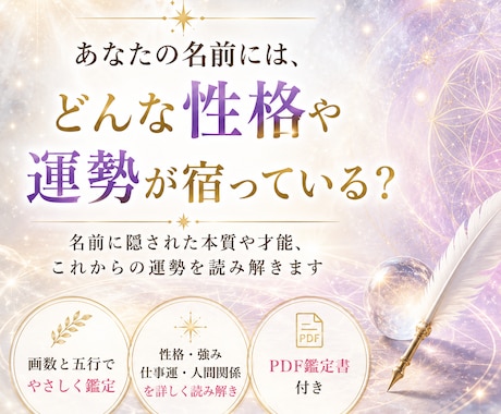 お名前に宿る性格・運勢を姓名判断で鑑定します 画数と五行から、あなたの強みと人生の傾向をやさしく読み解く イメージ2