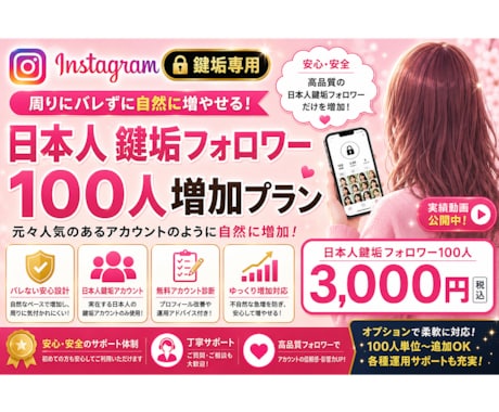インスタ鍵垢日本人フォロワーをで増やします 高品質★自然な見え方を重視した増加です★ イメージ1