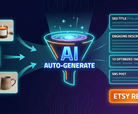 英語必須のEtsy出品データを全自動で作ります 「英語の説明文…」「13個のタグ…」悩みを1クリックで解決！ イメージ1