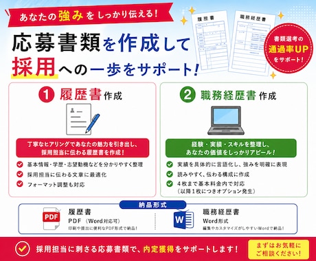 あなたの強みが伝わる！履歴書／職務経歴書作成します 経験の整理から文章作成まで。あなたの魅力が伝わる応募書類 イメージ2