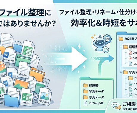 大量のファイル整理・リネーム・仕分けを自動化します 数千ファイルでもOK!フォルダ分けをPythonで一括処理 イメージ1