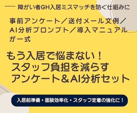 障害者グループホーム体験入居アンケートを提供します 入居前ミスマッチを減らす！現場で即使えるフォーム×AI分析 イメージ1