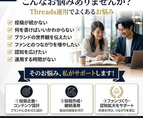 Threads運用代行ファンづくりをサポートします 投稿作成から運用まで、まるっとお任せください。 イメージ2