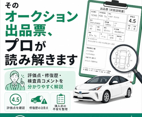 中古車オークション出品票をプロが確認します 評価点・修復歴・検査員コメントを分かりやすく解説 イメージ1