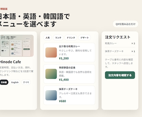 飲食店向けQR注文を作ります 英語・韓国語の注文が日本語票で届きます イメージ2