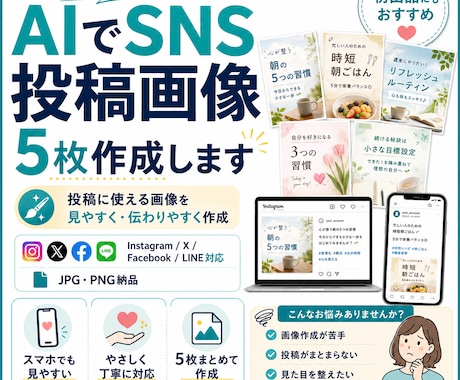 AIでSNS投稿画像を5枚作ります 投稿に使える画像を見やすく作成します イメージ1