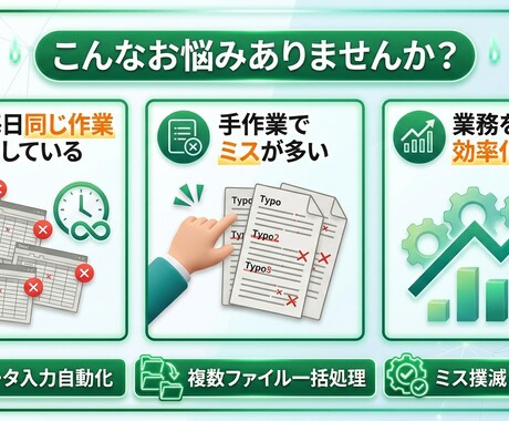 マクロで業務効率化｜ Excel作業を自動化します 「毎日のExcel作業、時間かかっていませんか？」 イメージ2