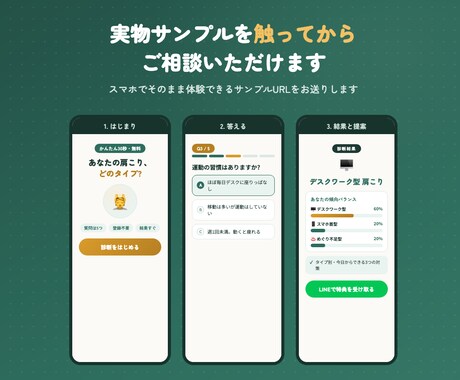 LINE・予約へつなぐ診断型LP作ります 質問設計から公開まで込み|実物サンプルを触ってから相談OK イメージ2
