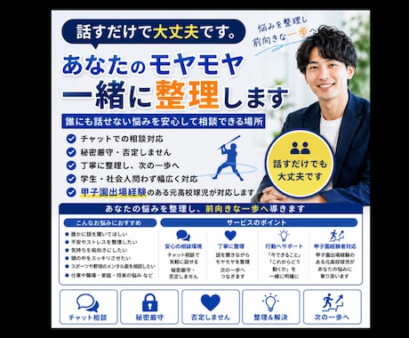 悩みを整理し前向きな一歩へ導きます 甲子園出場経験のある元高校球児が対応します イメージ1