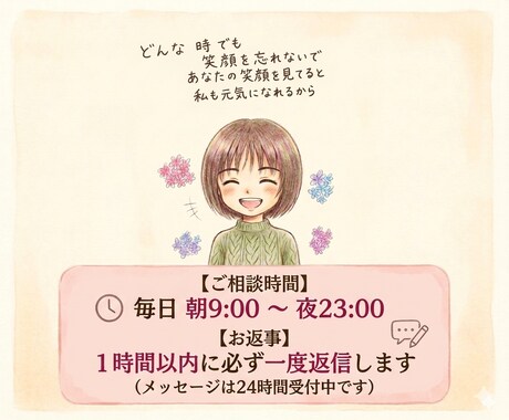 あなたのペースで心のお悩みゆっくりお聞きします 誰にも言えない心のモヤモヤ一文字ずつ大切に受け止めます。 イメージ1